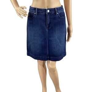 Talbots Dark Wash Denim Skirt Stretch A-Line Mini Jean Skirt Size 2
